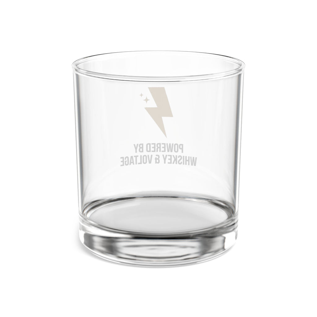 Powered By Whiskey & Voltage Rocks Glass 10oz — Gold Lightning Bolt Electrician Glass