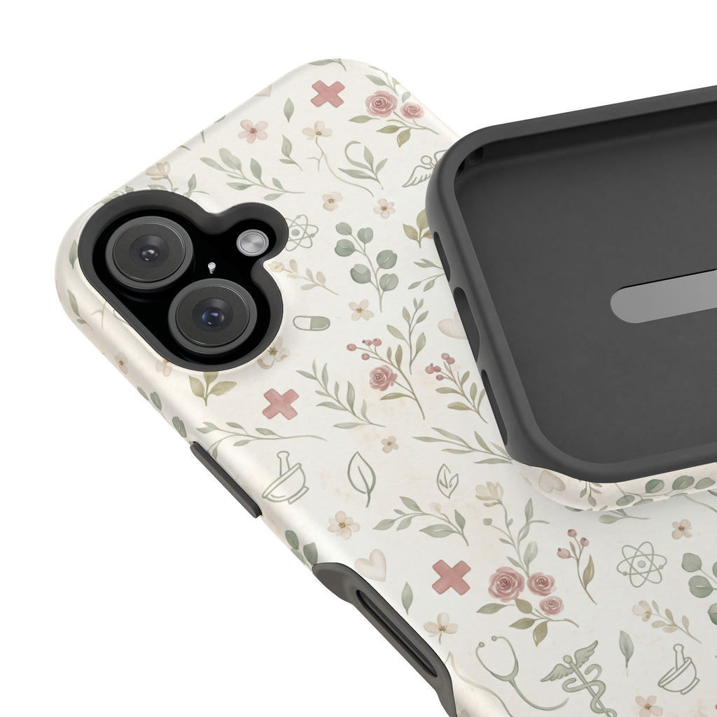 Floral Nurse Phone Case — Impact-Resistant Wireless Charging Cover
