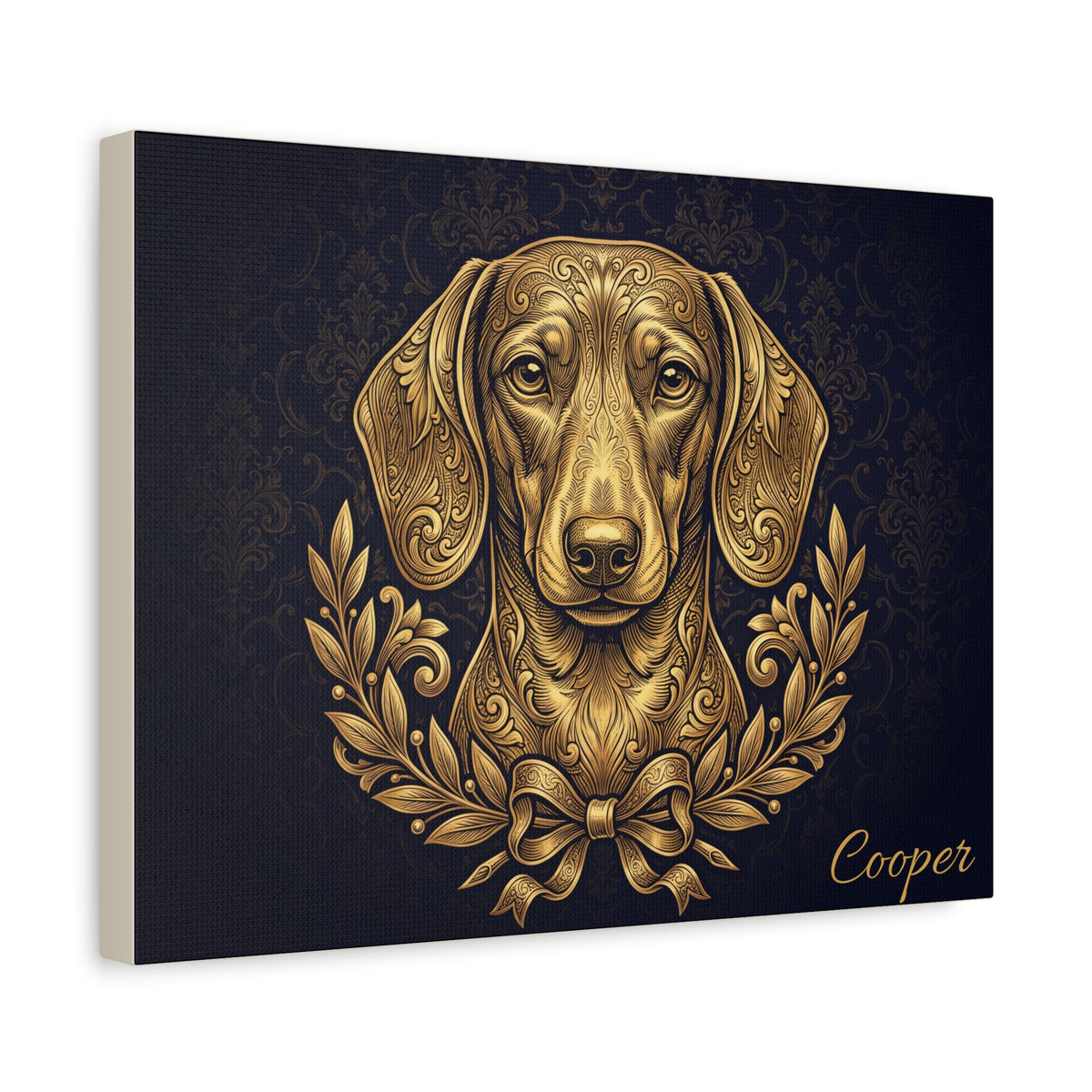 Dachshund Personalized Canvas | Navy Gold Laurel Wall Art