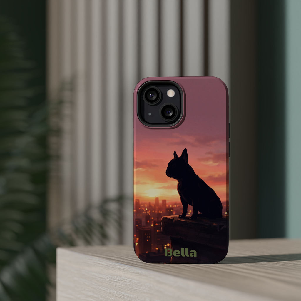 Personalized French Bulldog City Skyline Sunset Phone Case — Wireless Charging Cover