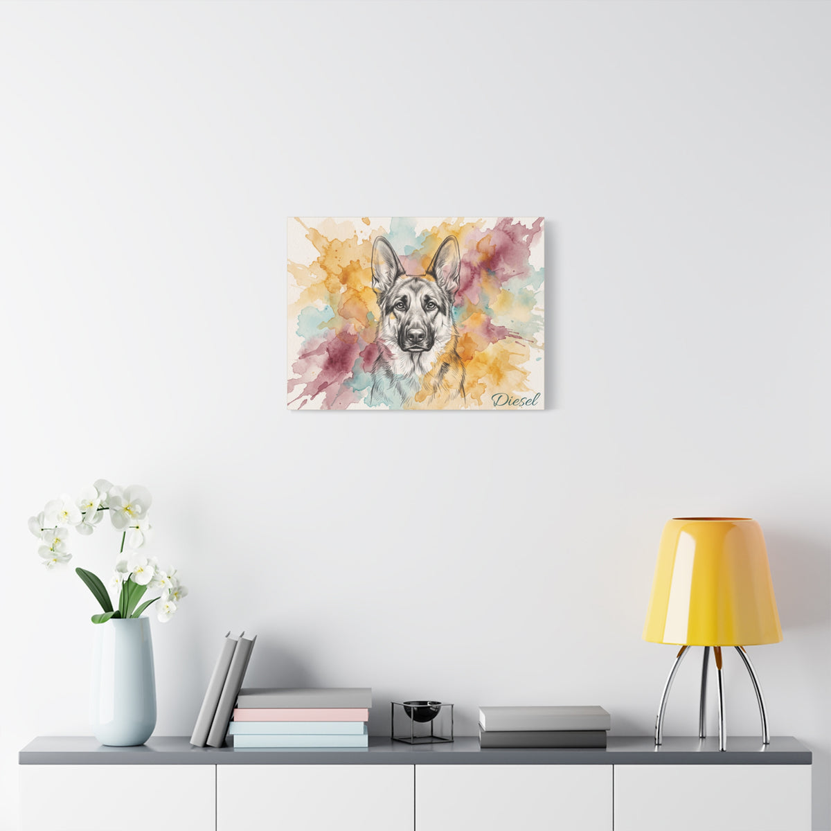 German Shepherd Personalized Canvas | Watercolor Splash Sketch Wall Art