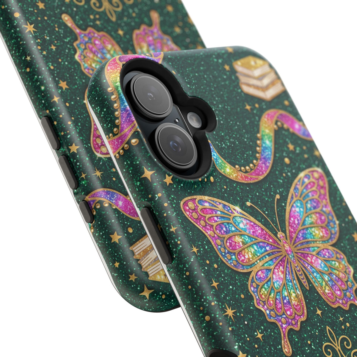 Rainbow Glitter Butterfly Personalized Teacher Phone Case — Wireless Charging Cover