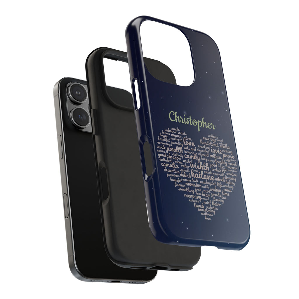 Personalized Teacher Heart Word Cloud Phone Case — Custom Name Starry Design