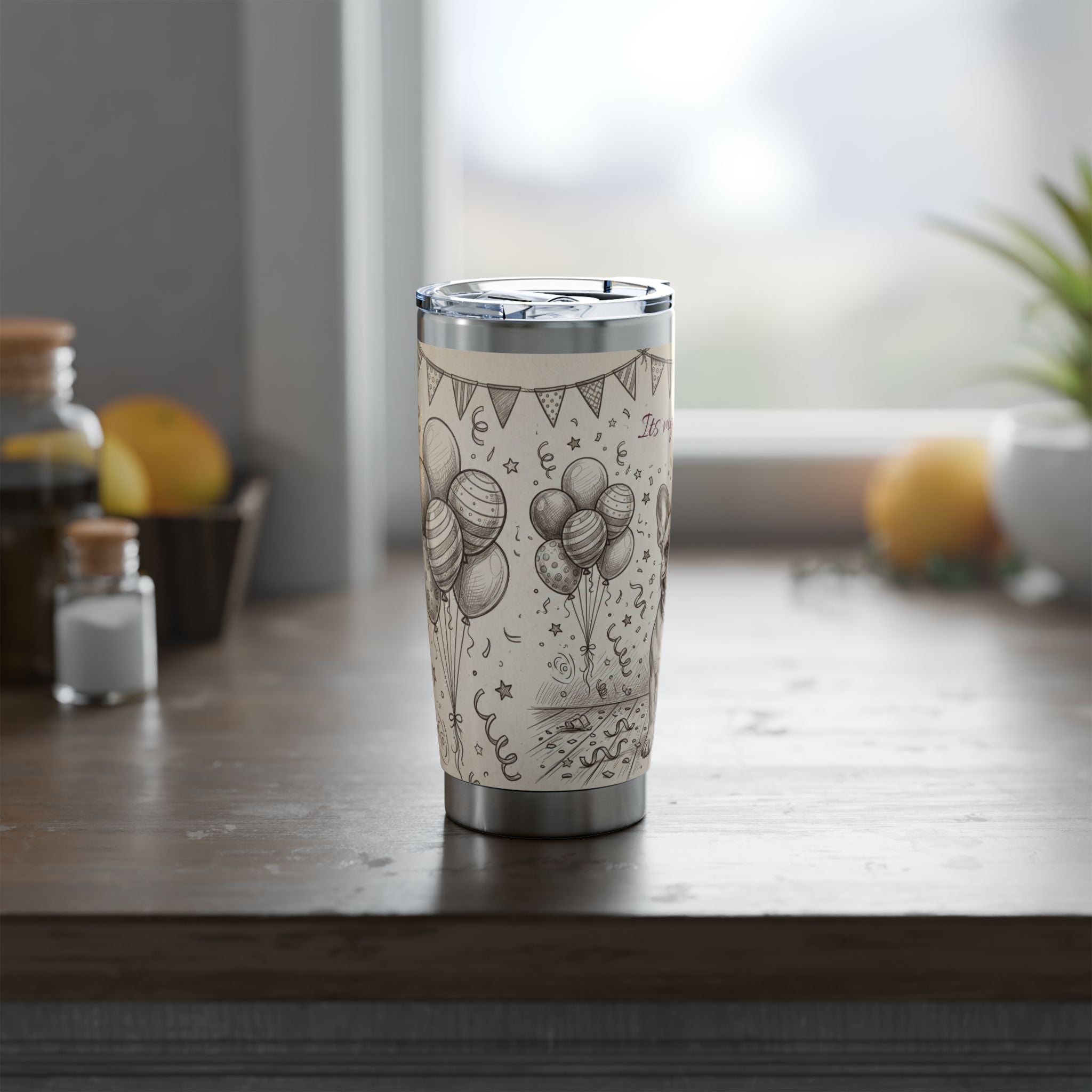 Birthday Frenchie Stainless Tumbler — 20 oz Personalized Travel Mug with Party Design