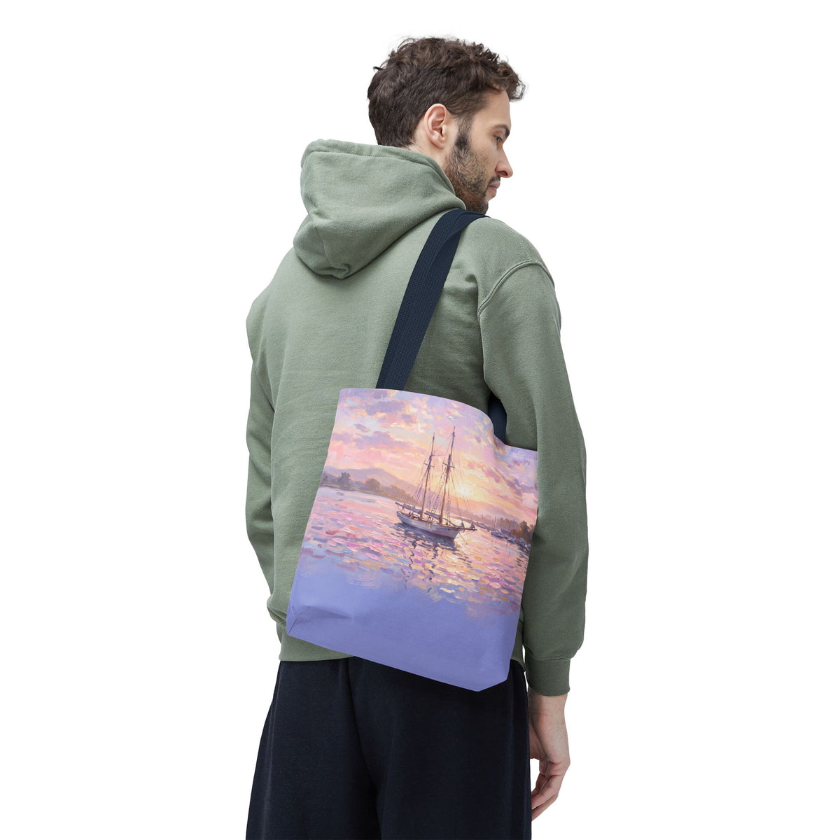 Pastel Sailboat Tote Bag – Impressionist Sunset Harbor Beach Bag