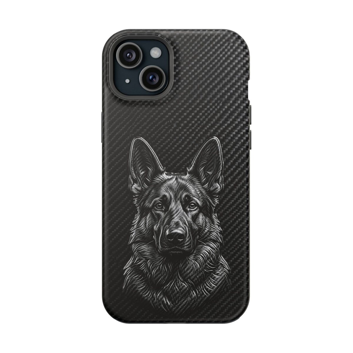 German Shepherd Phone Case | Black Carbon Art — Tough Magnetic Case with Wireless Charging