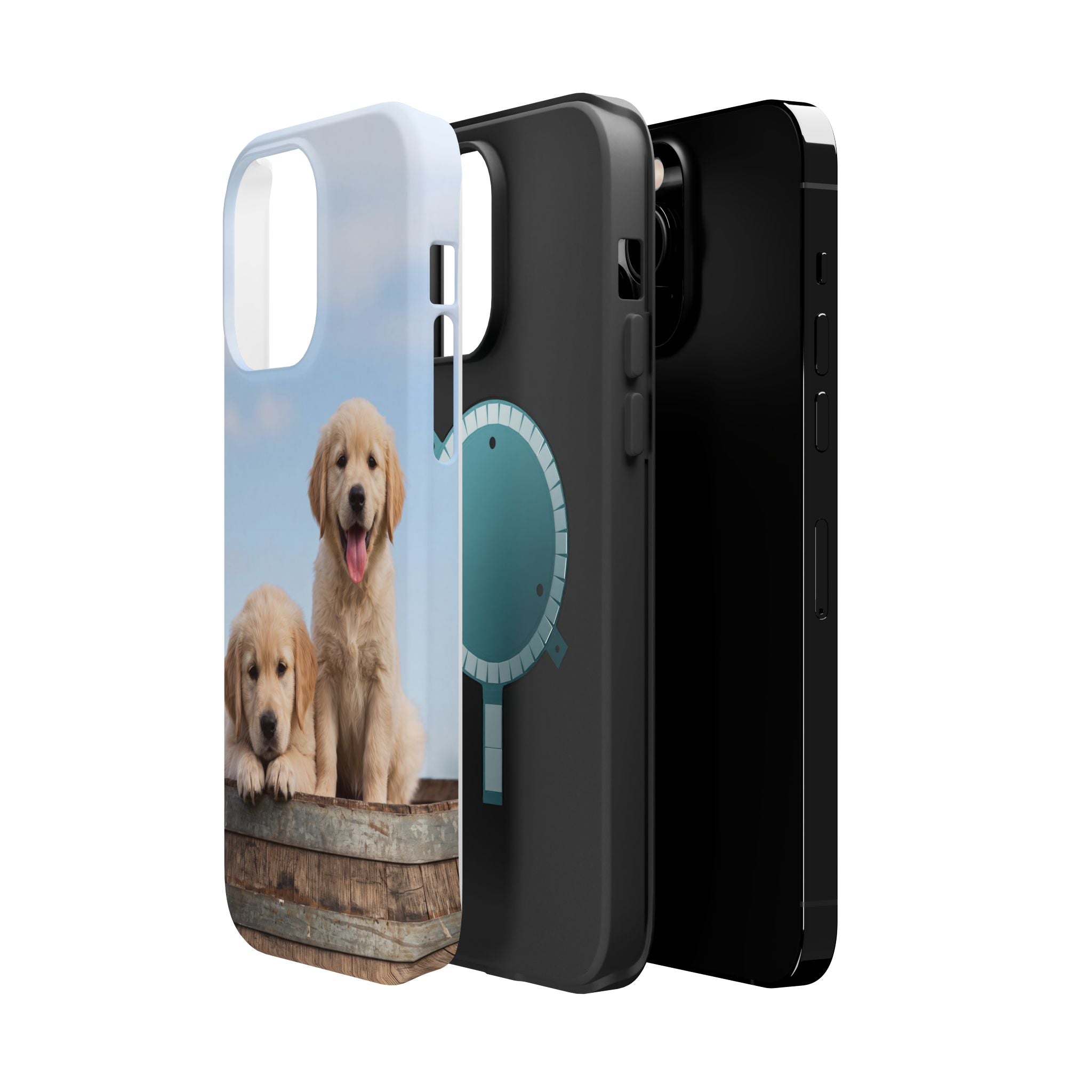 Golden Retriever Puppy Duo Phone Case — Impact-Resistant Wireless Charging Cover