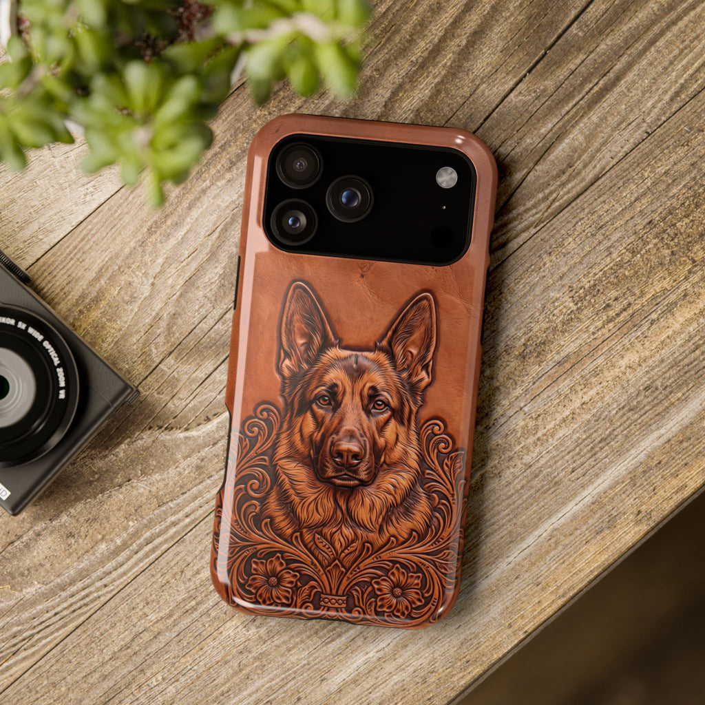 German Shepherd Phone Case | Western Tooled Art — Tough Magnetic Case with Wireless Charging