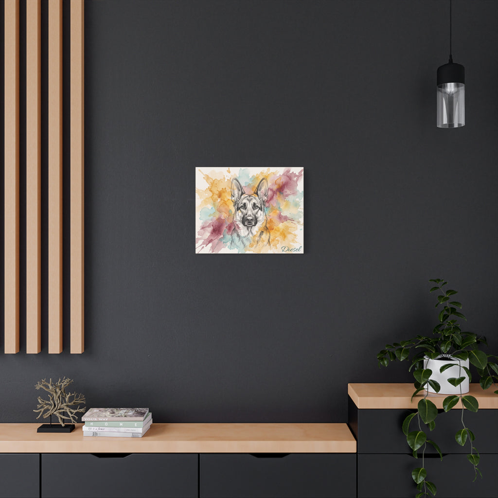 German Shepherd Personalized Canvas | Watercolor Splash Sketch Wall Art
