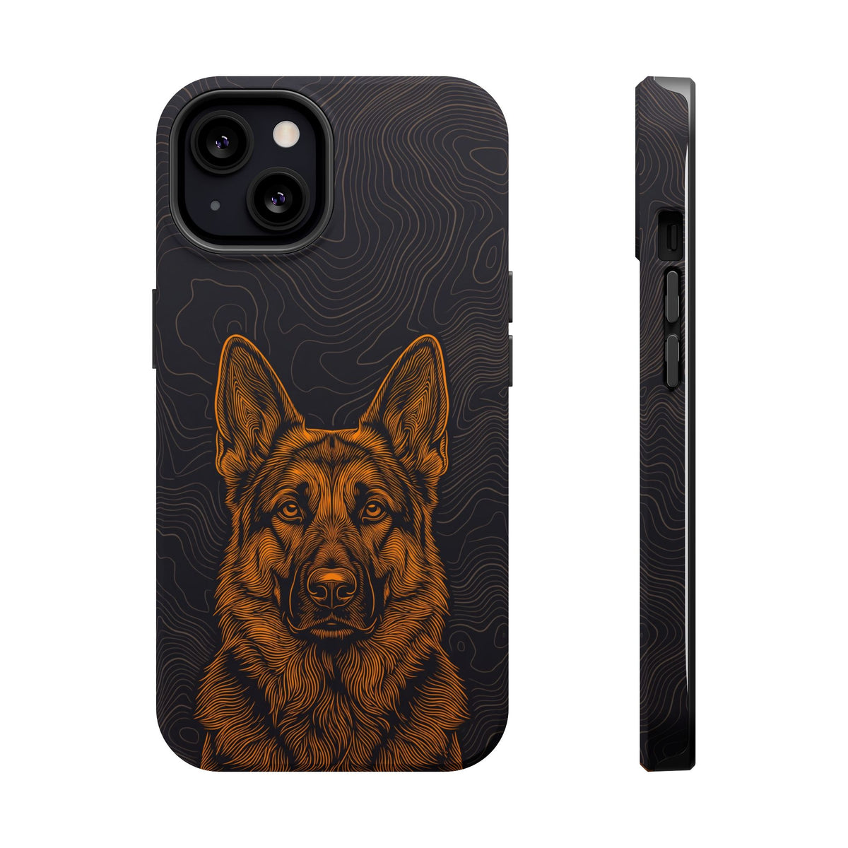 German Shepherd Phone Case | Topographic Line Art — Tough Magnetic Case with Wireless Charging