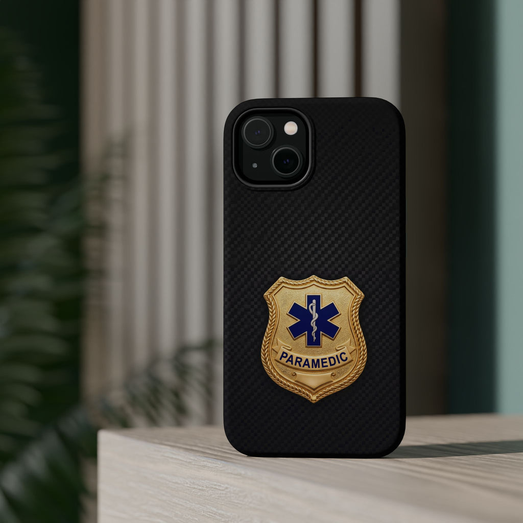 Gold Paramedic Badge Black Phone Case — Magnetic Wireless Charging Cover