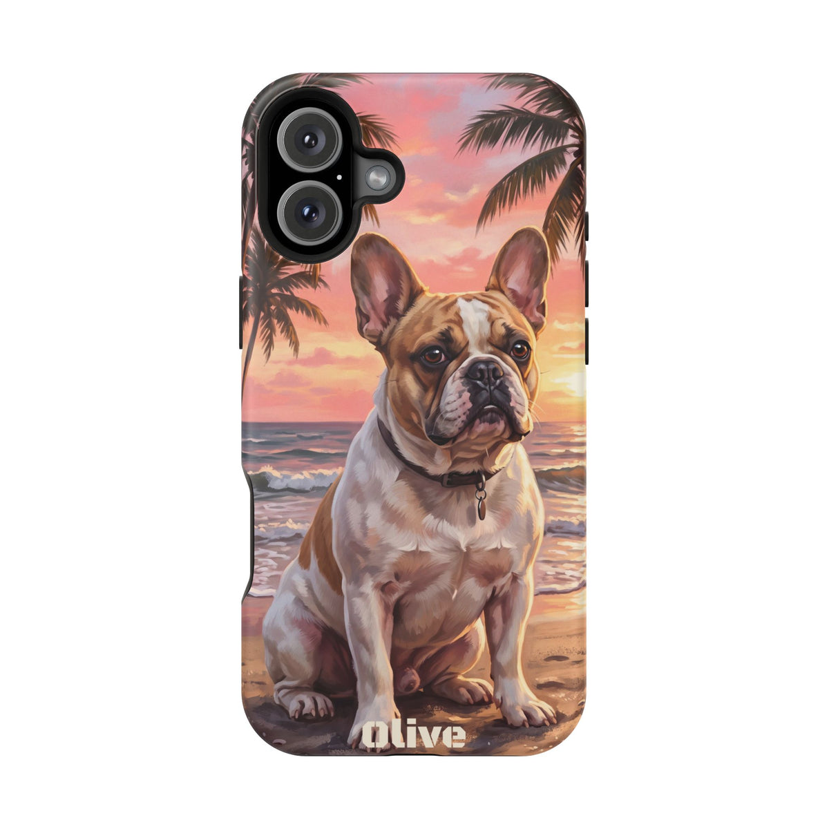 Personalized French Bulldog Beach Portrait Phone Case — Wireless Charging Cover