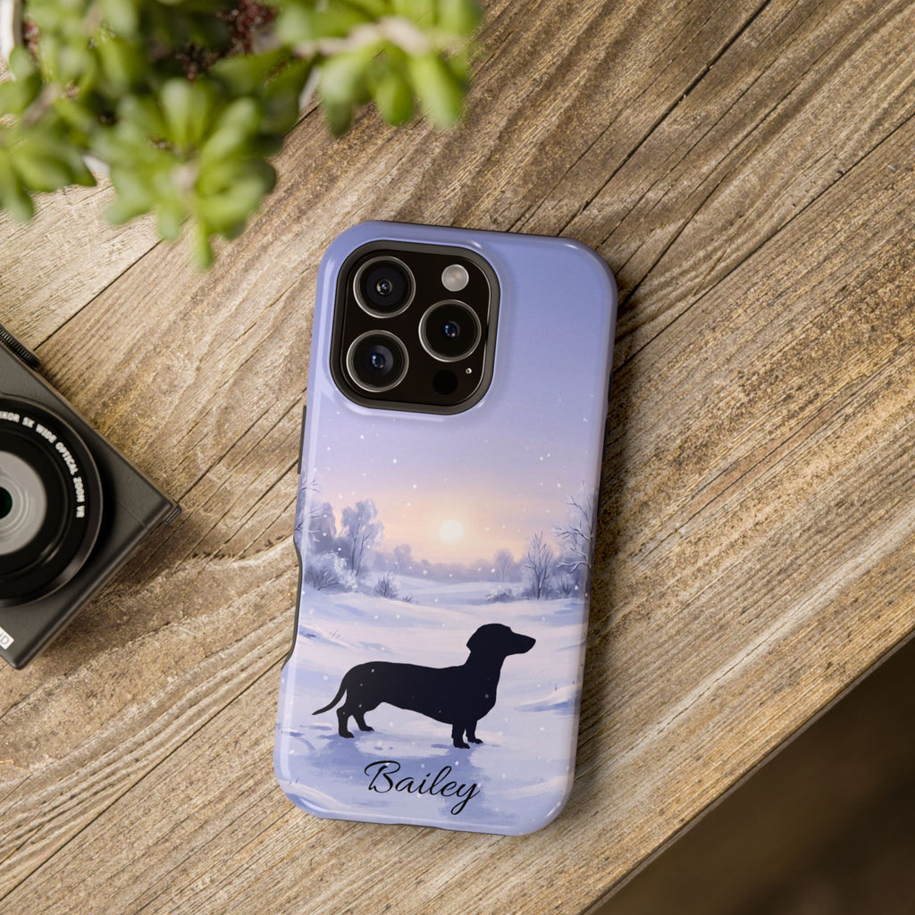 Personalized Dachshund Winter Snow Phone Case — Wireless Charging Cover
