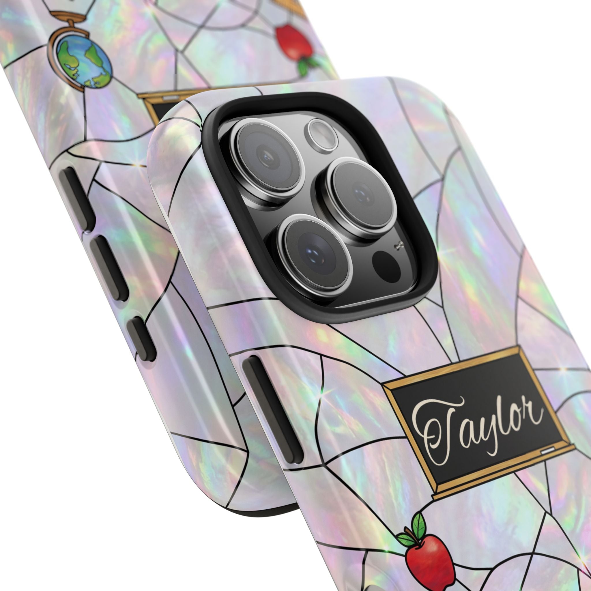 Personalized Teacher Phone Case — Custom Name Stained Glass Classroom Design