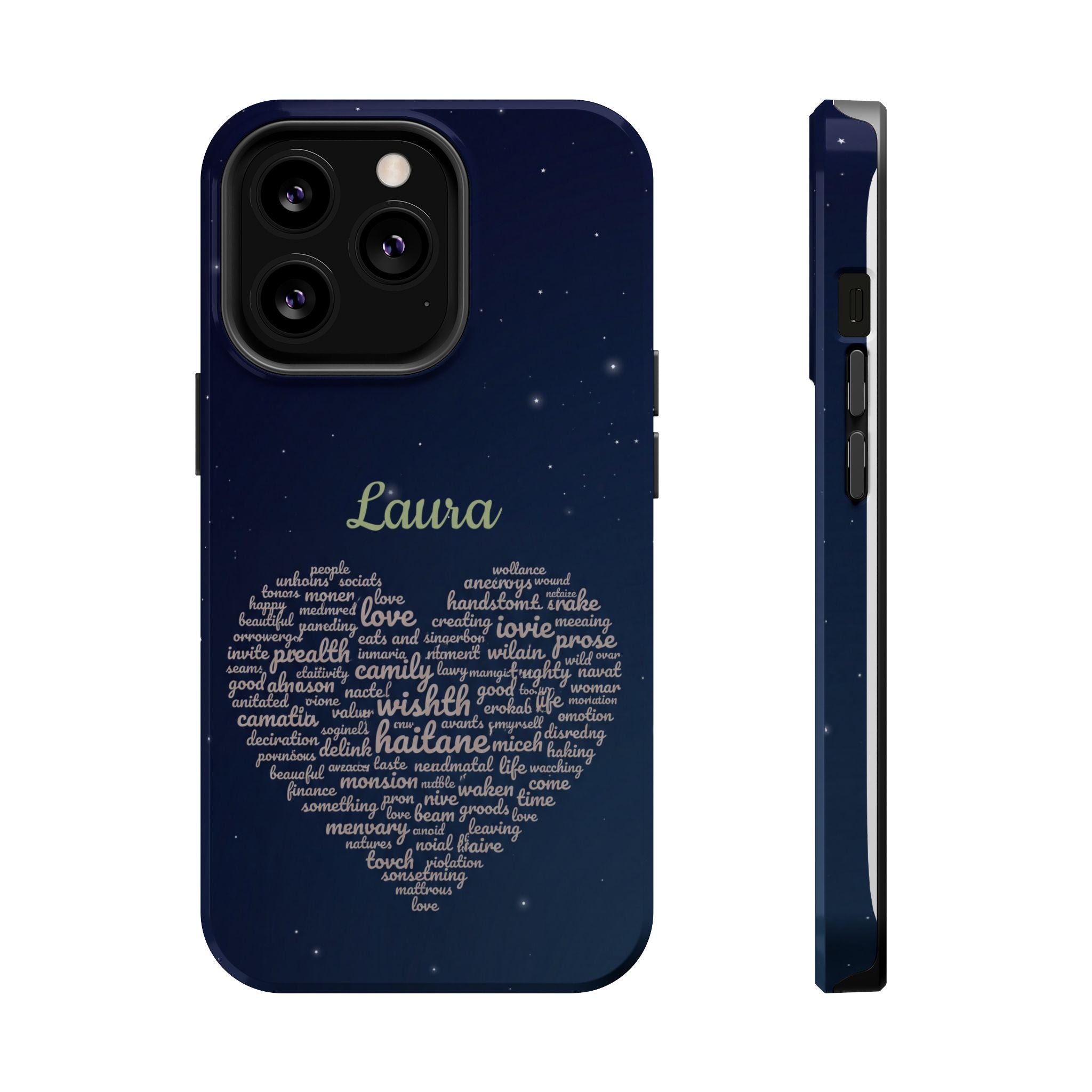 Personalized Teacher Heart Word Art Phone Case — Navy Wireless Charging Cover