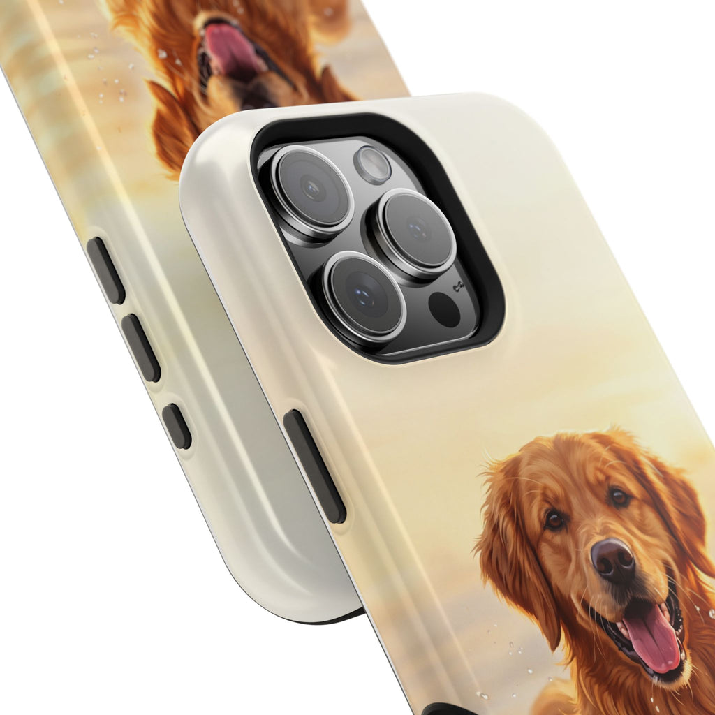 Beach Golden Retriever Phone Case — Impact-Resistant Wireless Charging Cover