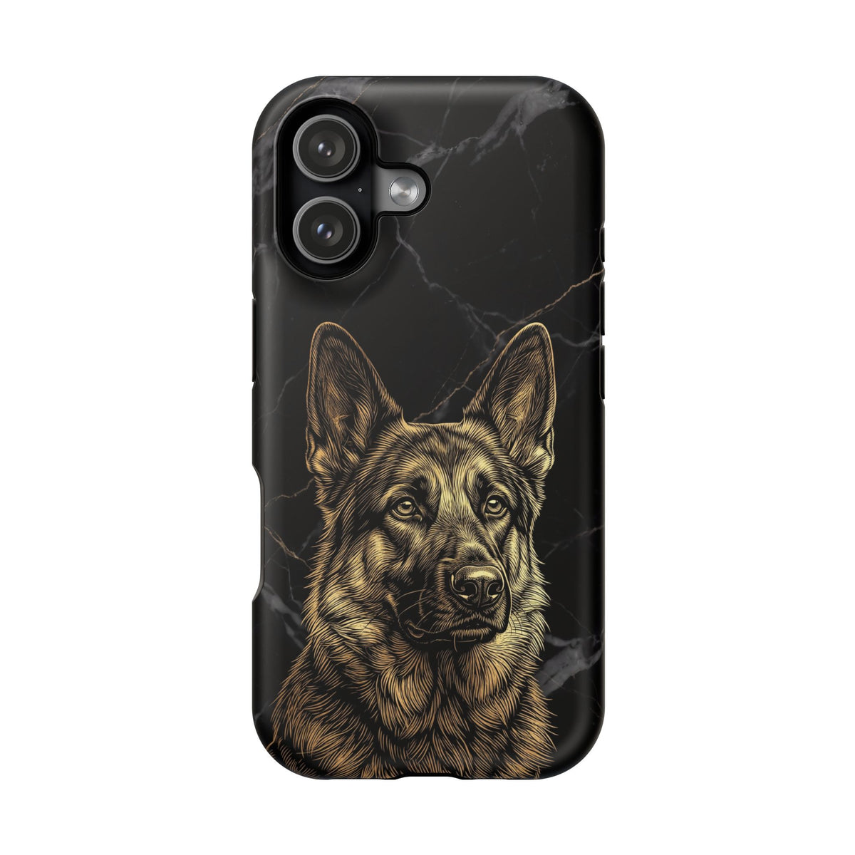 German Shepherd Phone Case | Black Marble Gold Sketch Art — Tough Magnetic Case with Wireless Charging