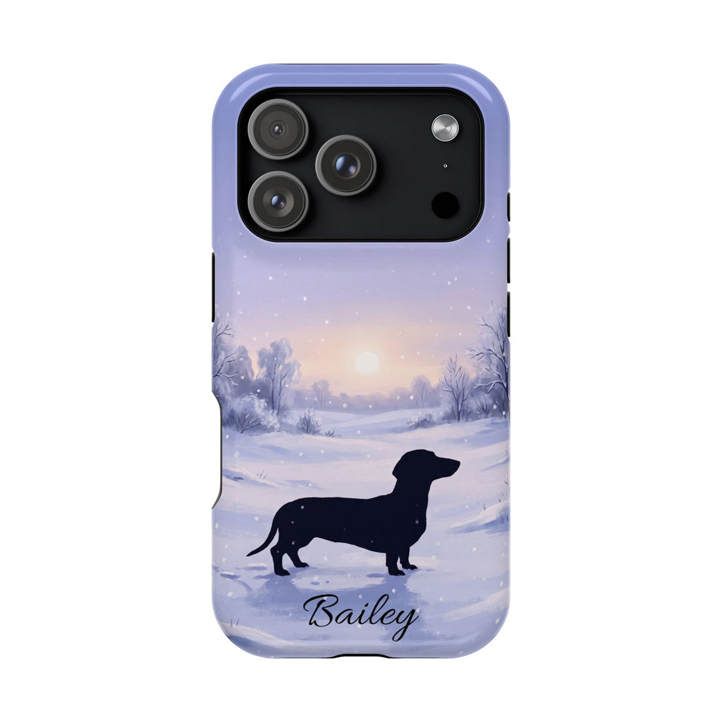 Personalized Dachshund Winter Snow Phone Case — Wireless Charging Cover