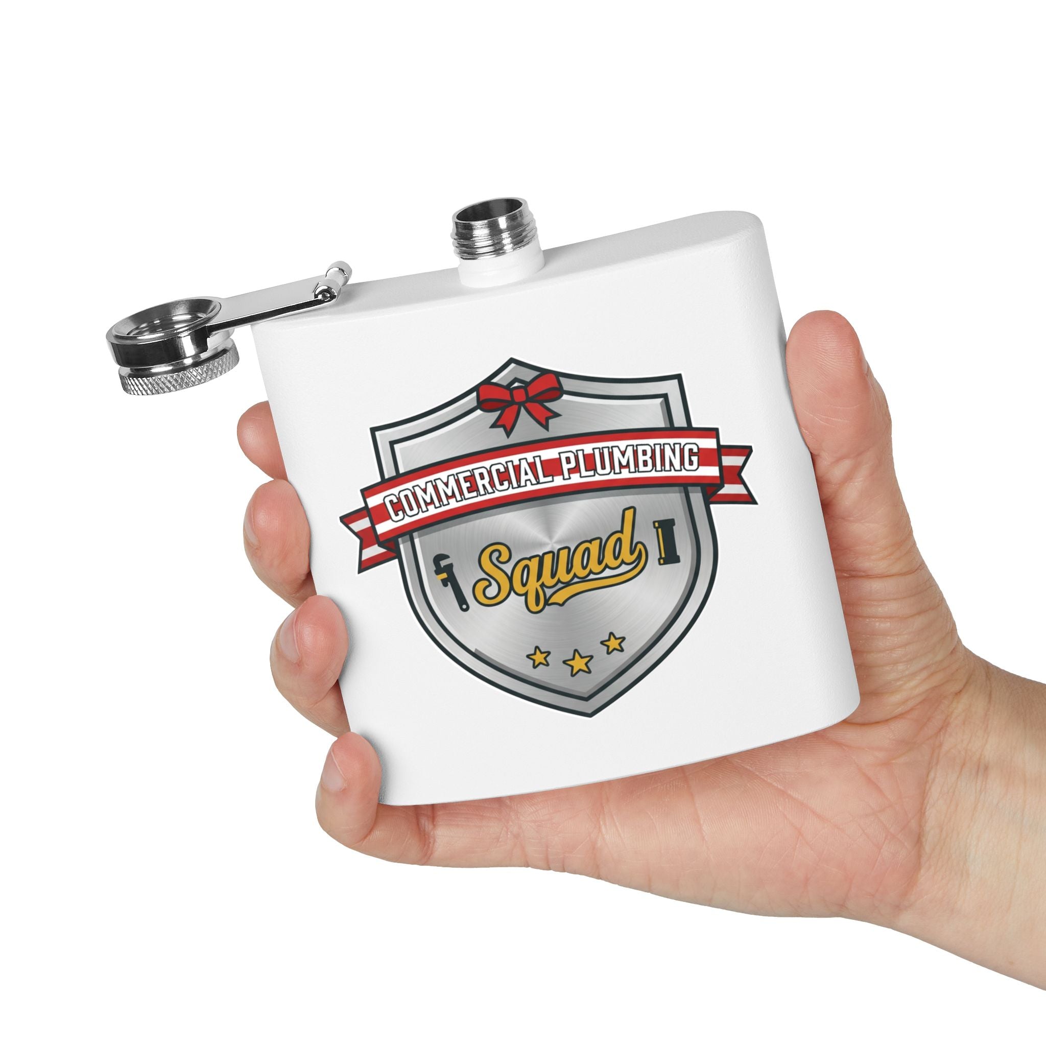Flask — "Commercial Plumbing Squad" 6oz Stainless Steel Hip Flask