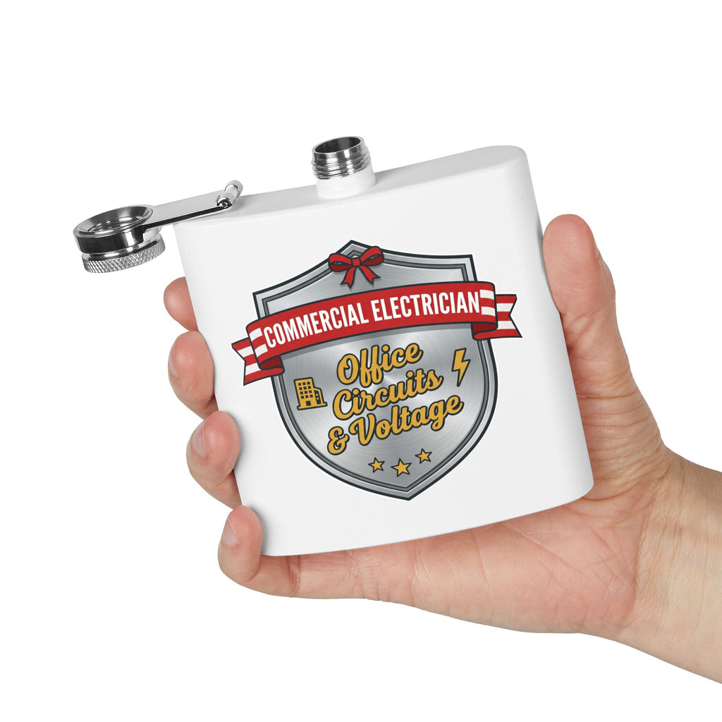 Flask — "Commercial Electrician: Office Circuits & Voltage" 6oz Stainless Steel Hip Flask