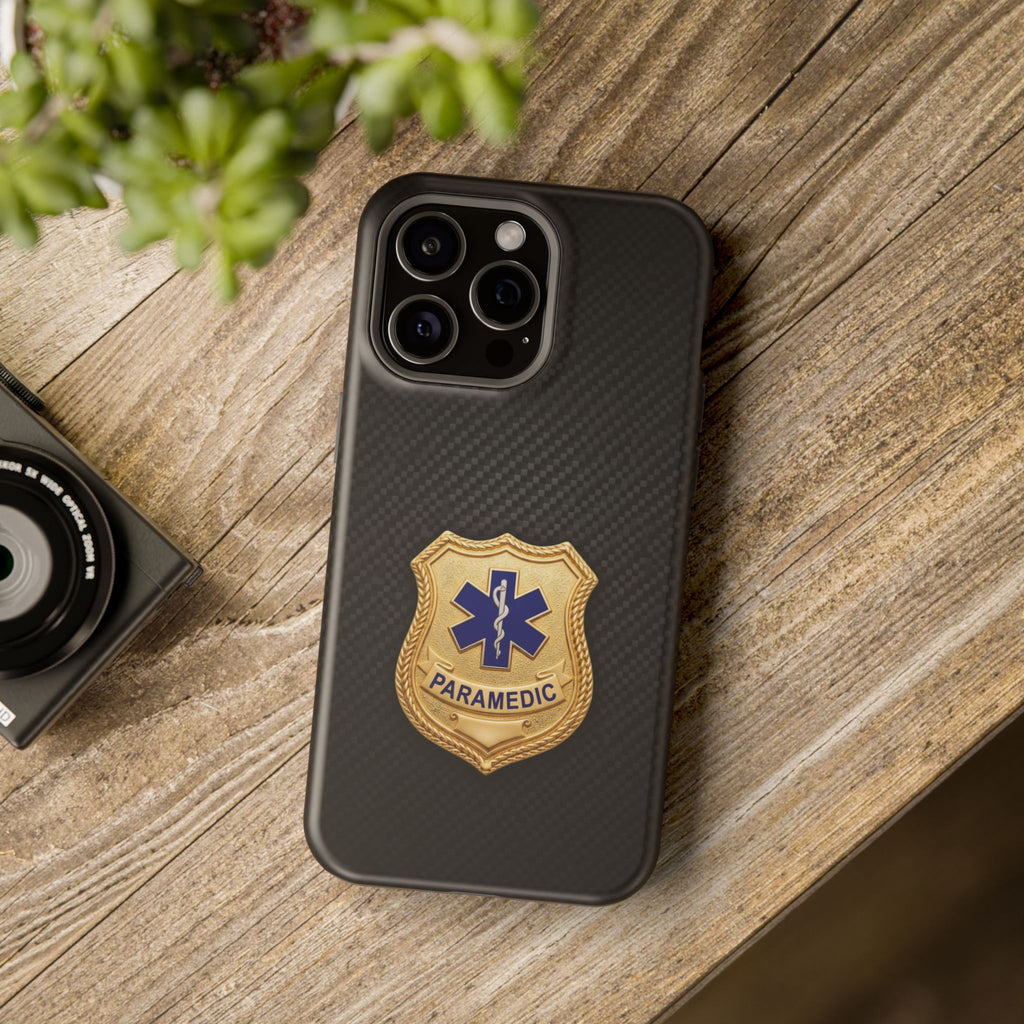 Gold Paramedic Badge Black Phone Case — Magnetic Wireless Charging Cover