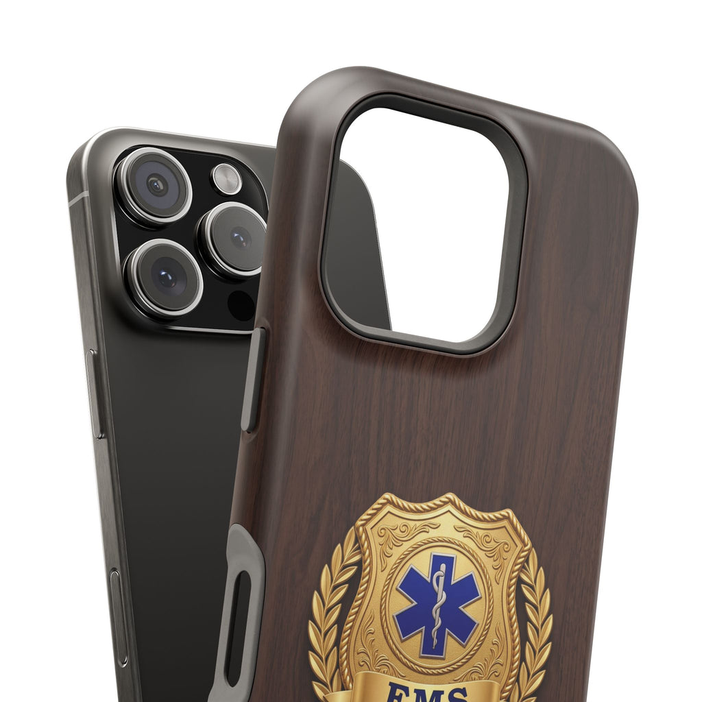 Gold EMS Laurel Badge Wood Phone Case — Magnetic Wireless Charging Cover