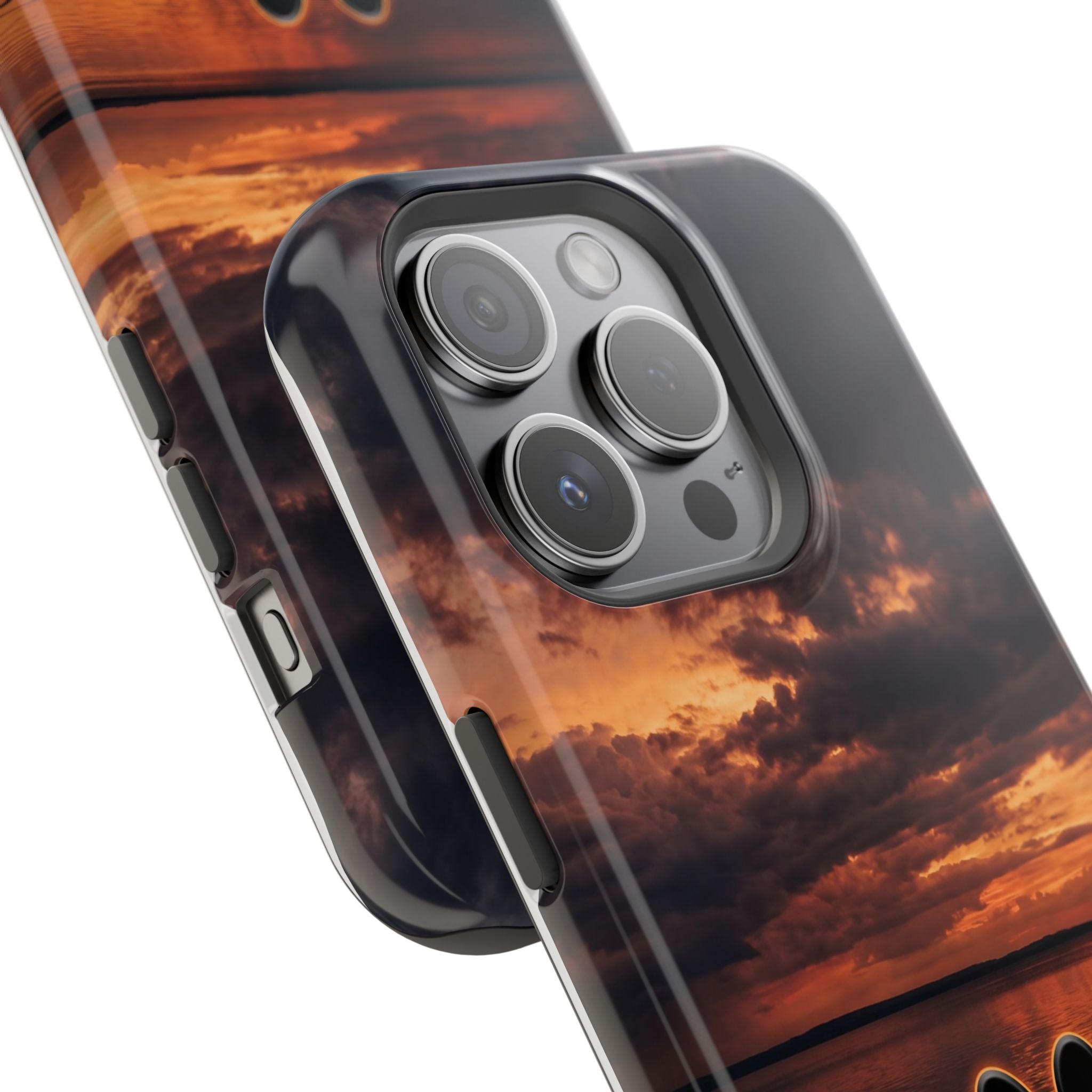 Sunset Paw Print Phone Case — Impact-Resistant Wireless Charging Cover