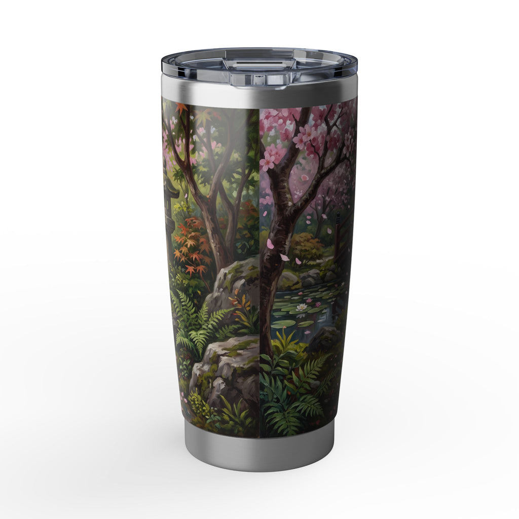 Dachshund Cherry Blossom Stainless Tumbler — 20oz Personalized Travel Mug with Black & Tan Garden Design