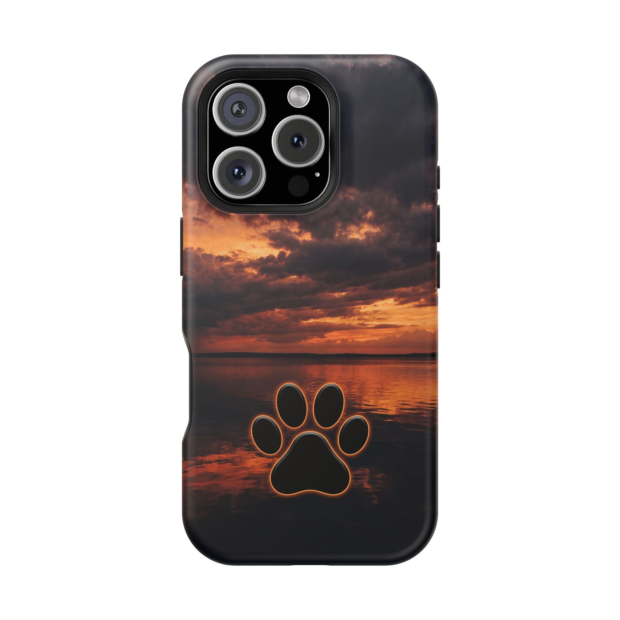 Sunset Paw Print Phone Case — Impact-Resistant Wireless Charging Cover
