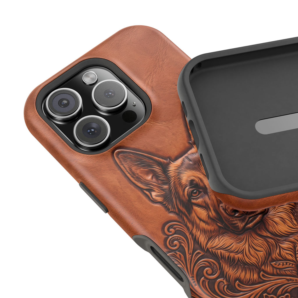 German Shepherd Phone Case | Western Tooled Art — Tough Magnetic Case with Wireless Charging