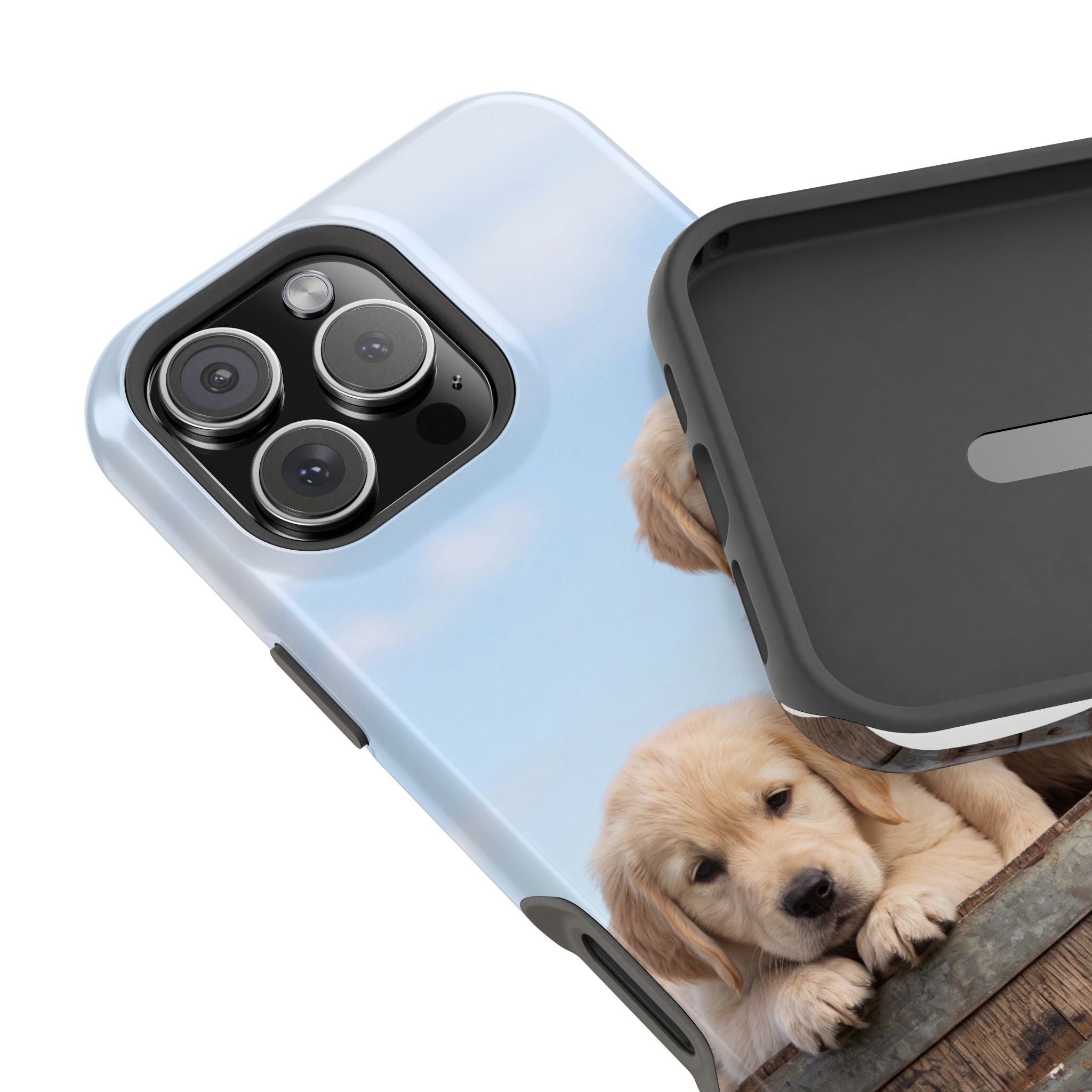 Golden Retriever Puppy Duo Phone Case — Impact-Resistant Wireless Charging Cover