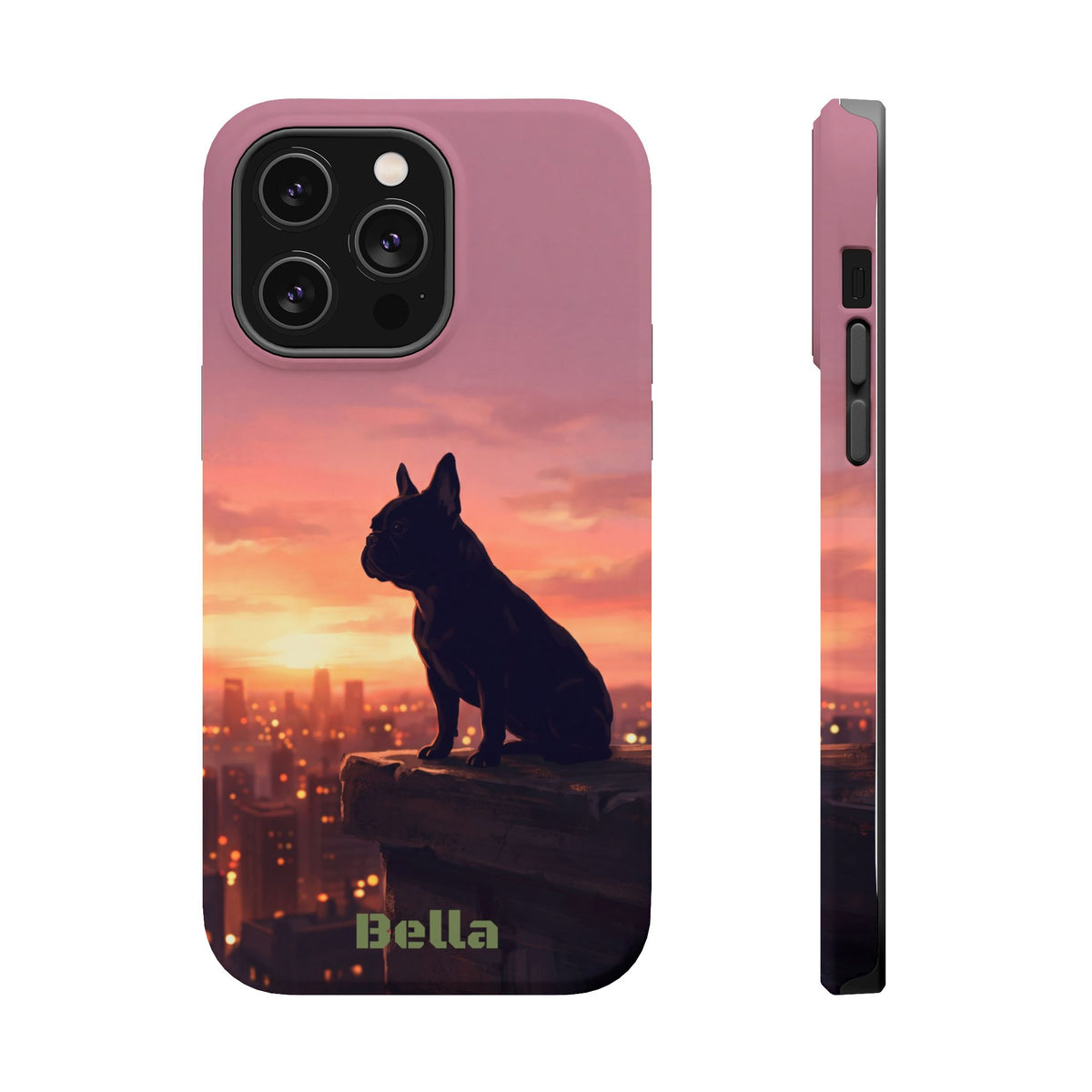 Personalized French Bulldog City Skyline Sunset Phone Case — Wireless Charging Cover