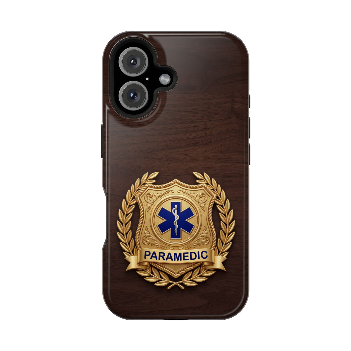 Gold Paramedic Laurel Badge Wood Phone Case — Magnetic Wireless Charging Cover