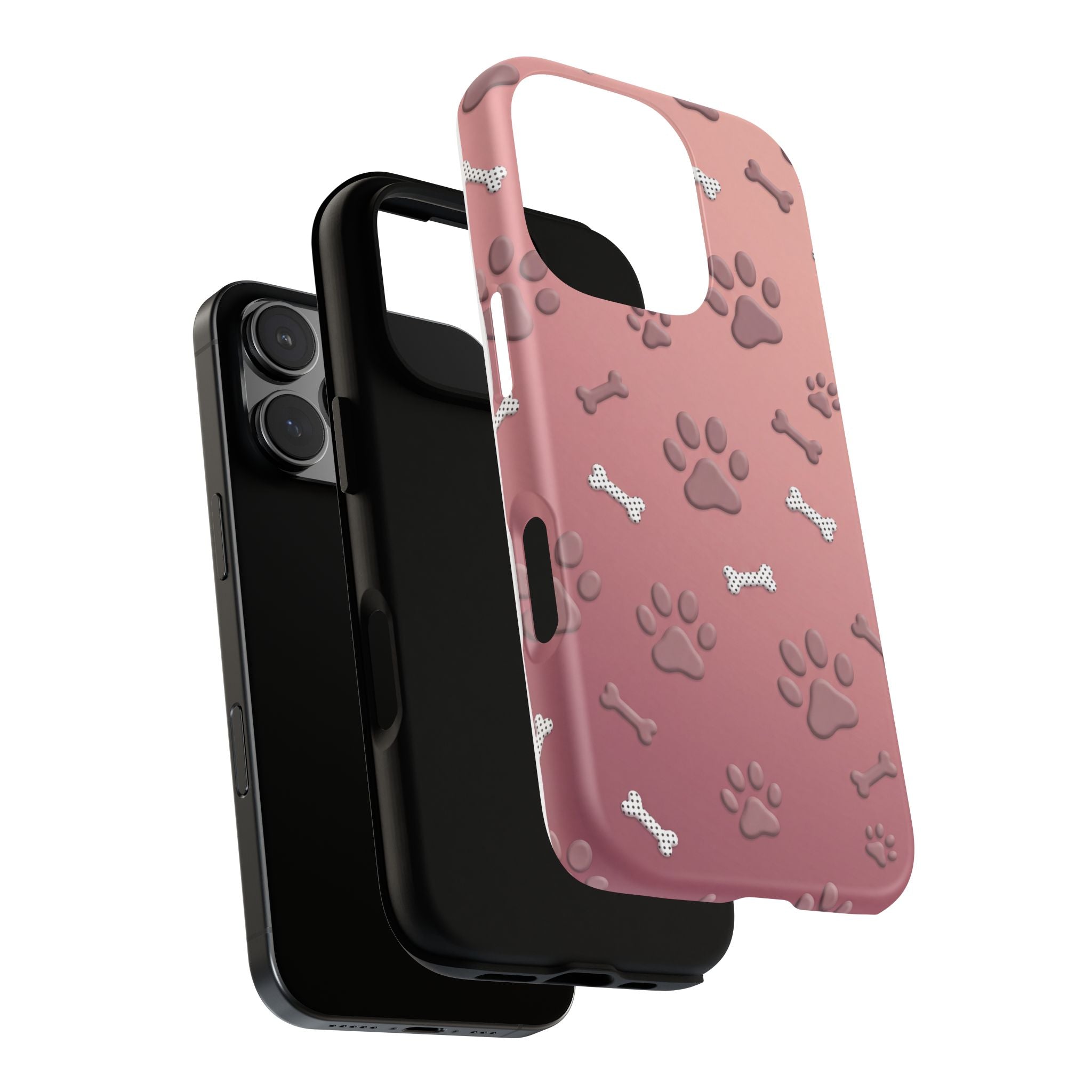 iPhone & Samsung Phone Case | Paw Print & Bone  | Dusty Rose Pattern Case for Frenchie Lovers