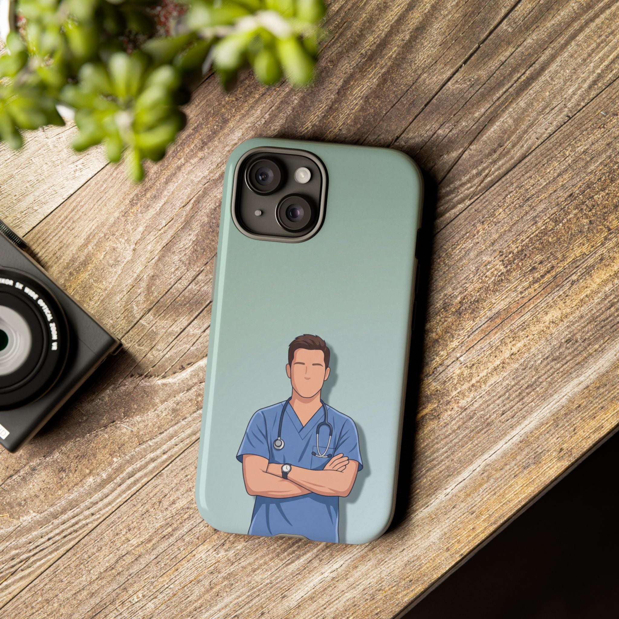 Male Nurse Phone Case | Confident Nurse in Blue Scrubs Illustration | iPhone & Samsung