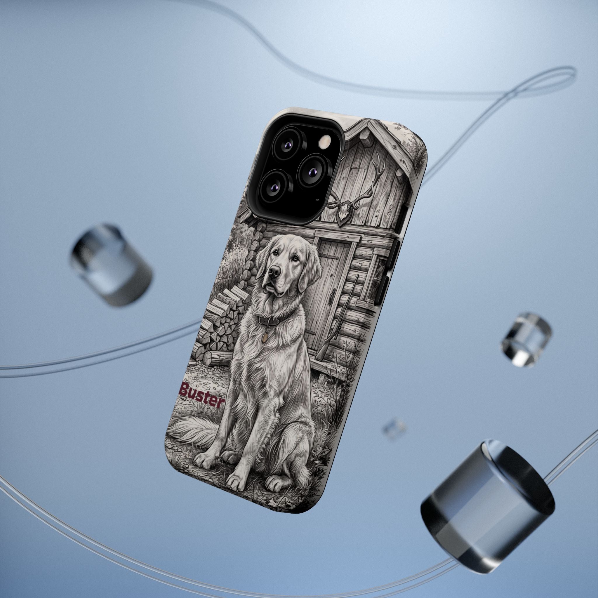 Personalized Golden Retriever Cabin Porch Phone Case — Wireless Charging Cover