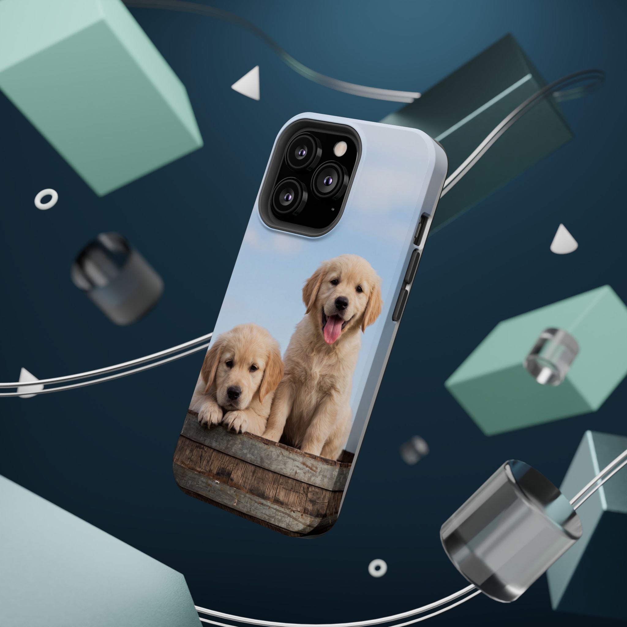 Golden Retriever Puppy Duo Phone Case — Impact-Resistant Wireless Charging Cover