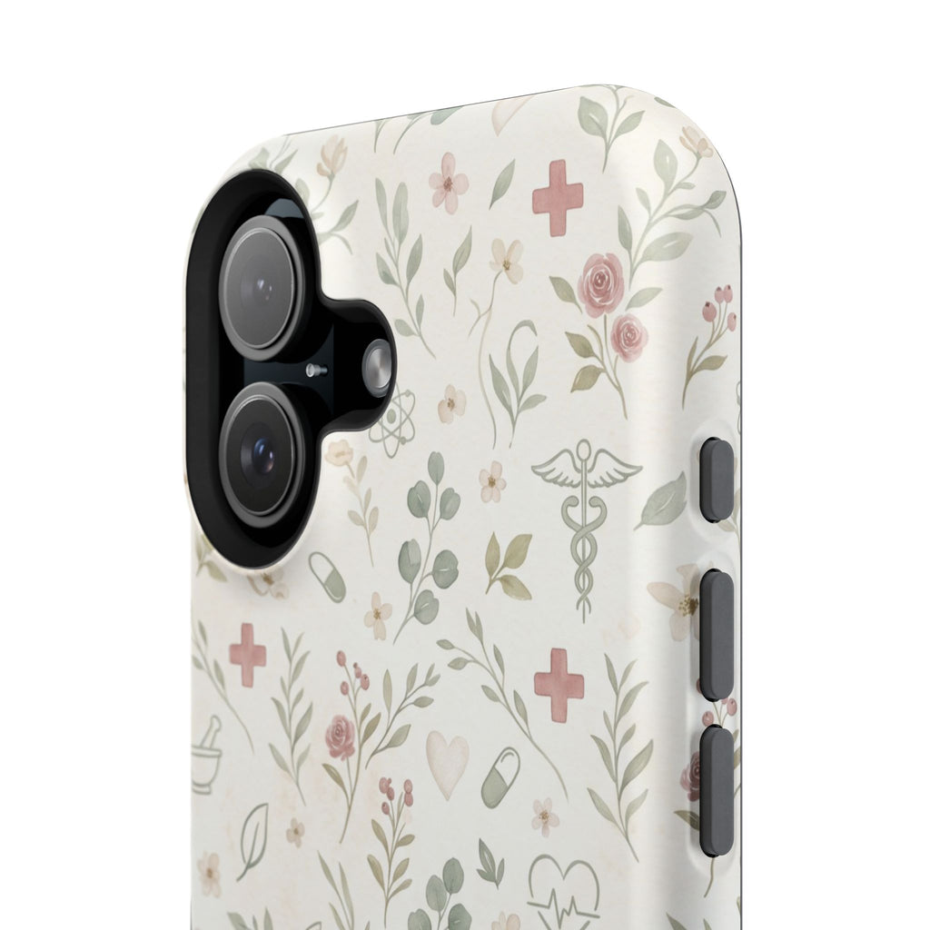 Floral Nurse Phone Case — Impact-Resistant Wireless Charging Cover