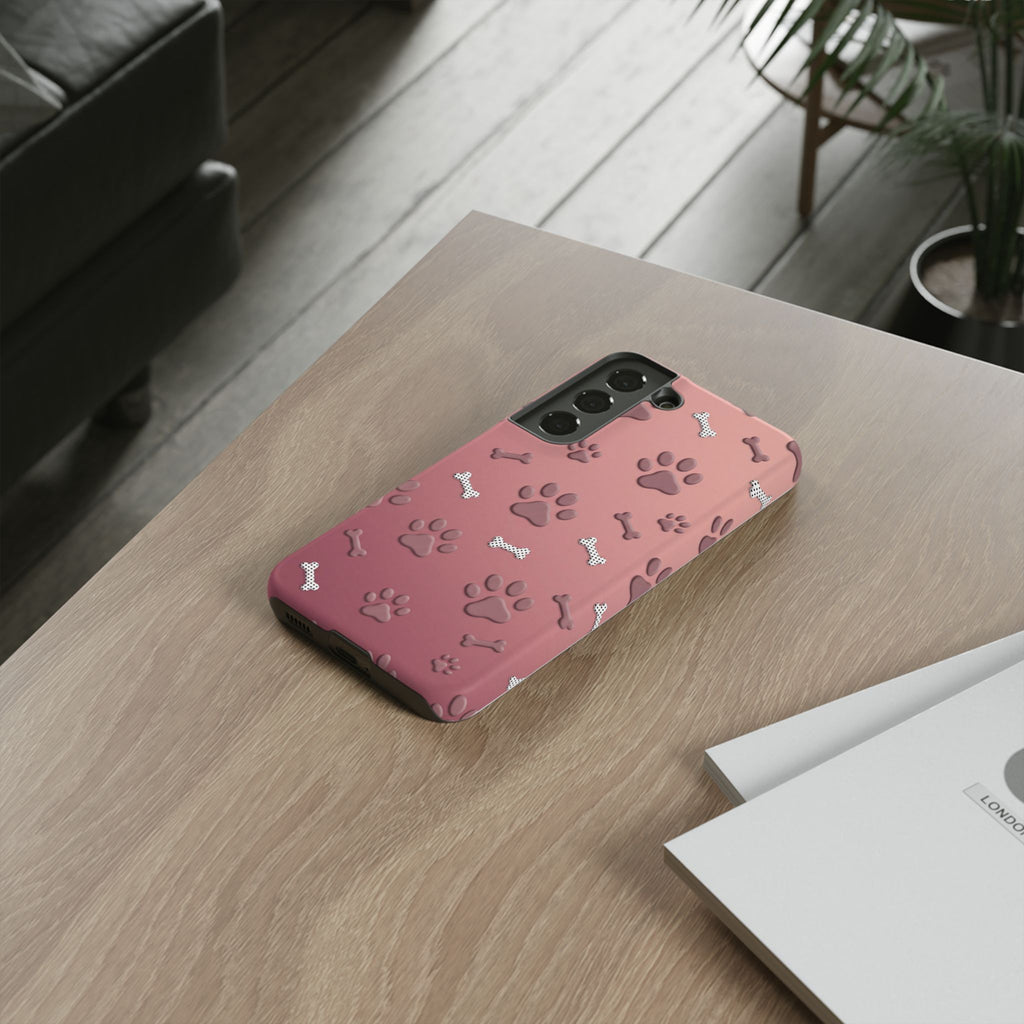 iPhone & Samsung Phone Case | Paw Print & Bone  | Dusty Rose Pattern Case for Frenchie Lovers
