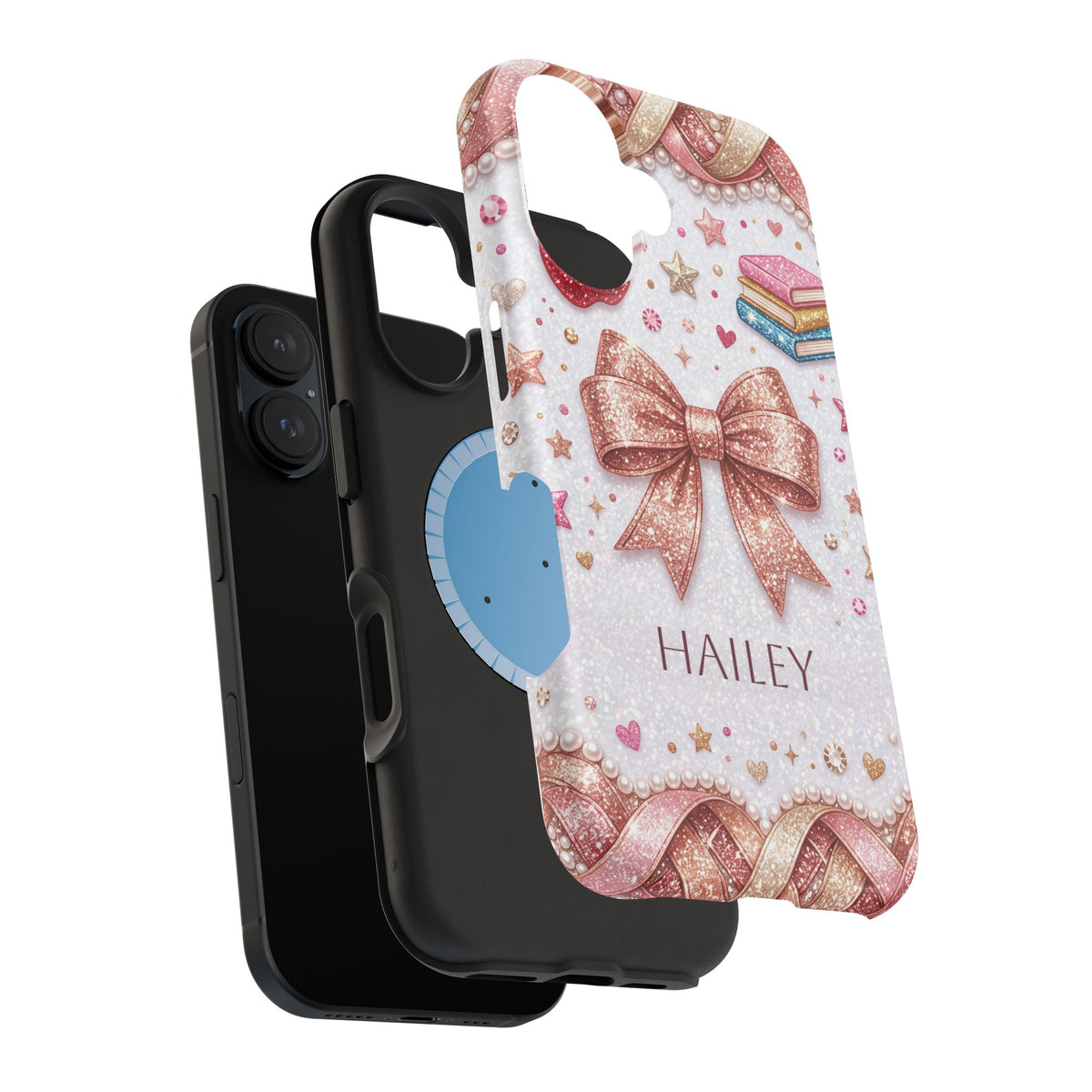 Rose Gold Glitter Bow Personalized Teacher Phone Case — Wireless Charging Cover