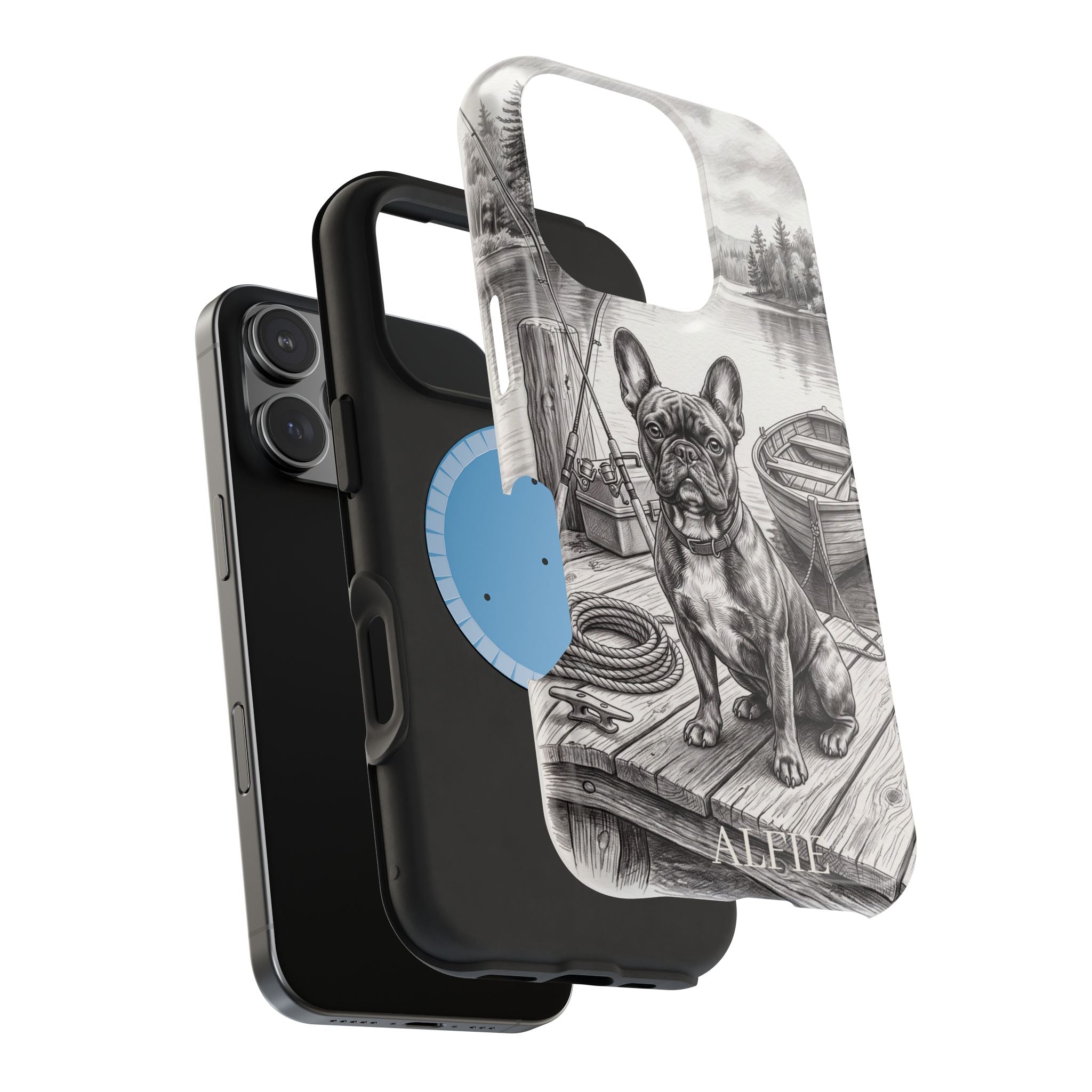 Personalized French Bulldog Lakeside Dock Phone Case — Wireless Charging Cover