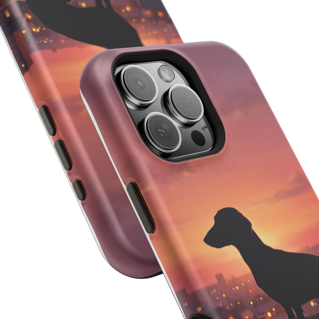 Personalized Dachshund Rooftop Sunset Phone Case — Wireless Charging Cover