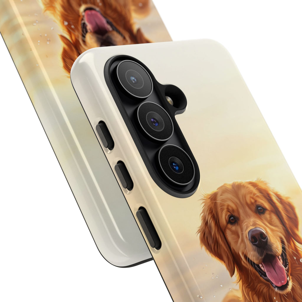Golden Retriever Splashing in Water Phone Case | Joyful Dog at Golden Hour | iPhone & Samsung