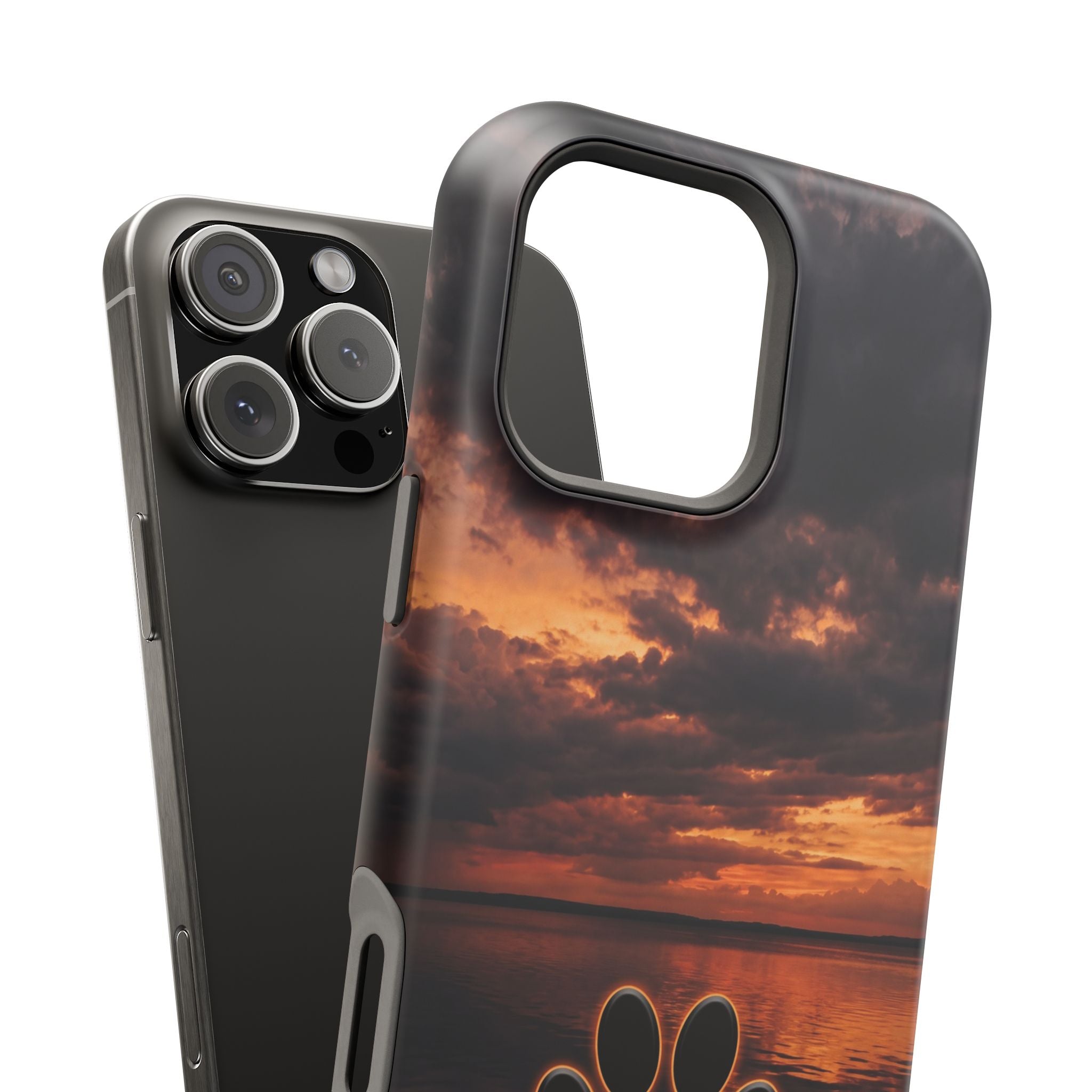 Sunset Paw Print Phone Case — Impact-Resistant Wireless Charging Cover