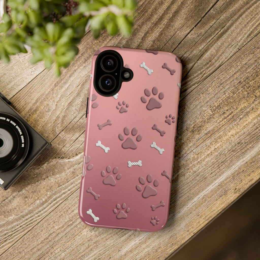 iPhone & Samsung Phone Case | Paw Print & Bone  | Dusty Rose Pattern Case for Frenchie Lovers