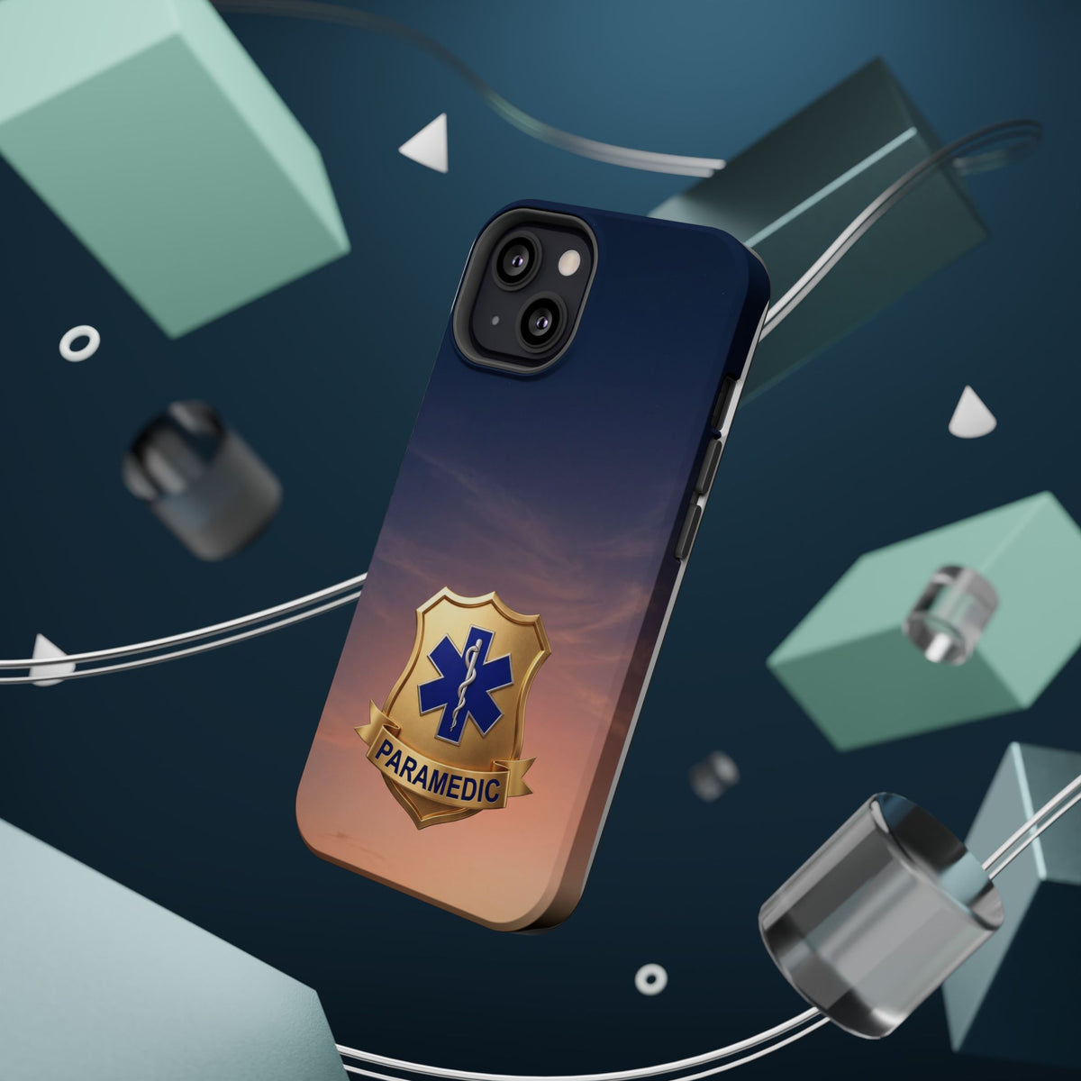 Gold Paramedic Badge Sunset Sky Phone Case — Magnetic Wireless Charging Cover