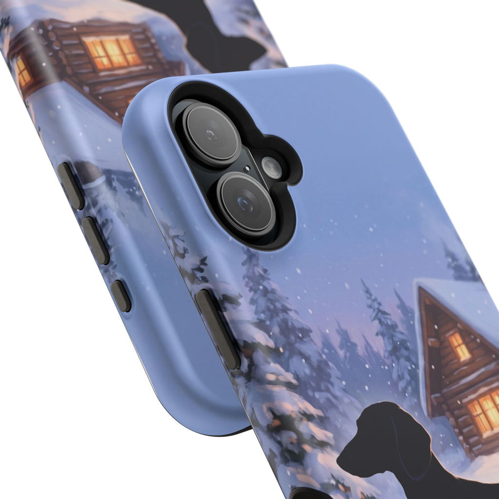 Personalized Dachshund Winter Cabin Phone Case — Wireless Charging Cover