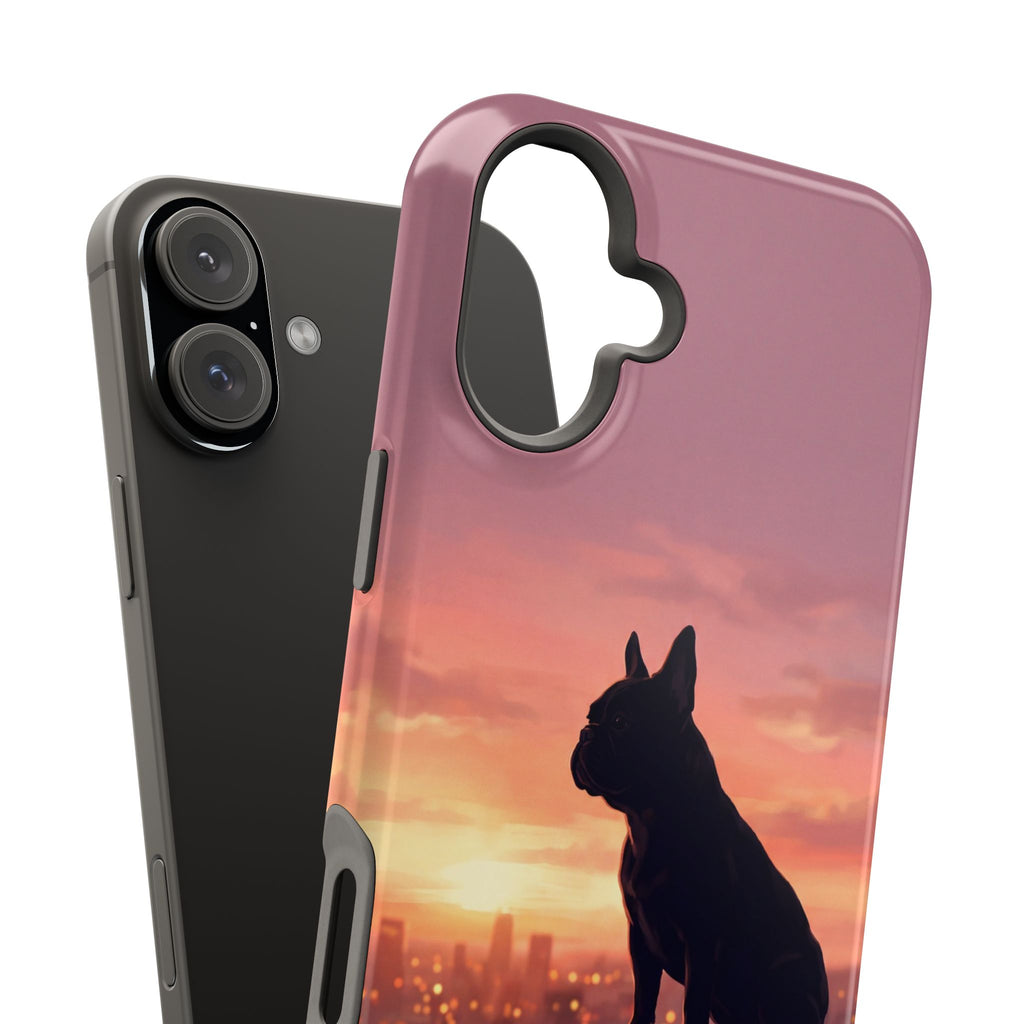 Personalized French Bulldog City Skyline Sunset Phone Case — Wireless Charging Cover