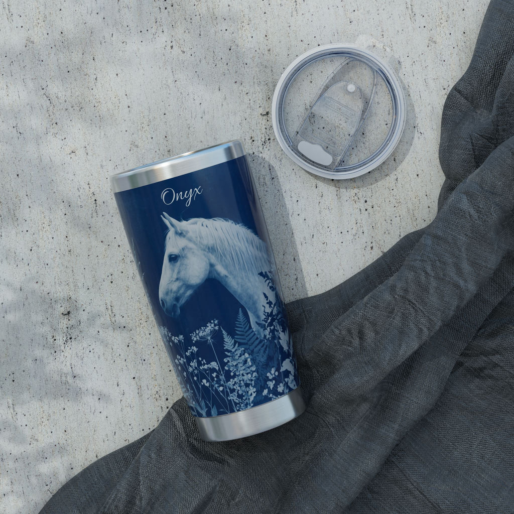 Horse Personalized Tumbler | Cyanotype Botanical Art — 20 oz Stainless Travel Mug