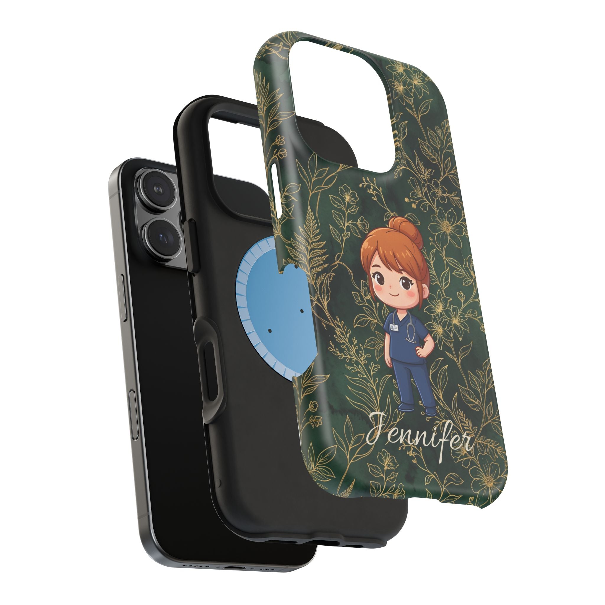 Personalized Nurse Botanical Phone Case — Impact-Resistant Wireless Charging Cover